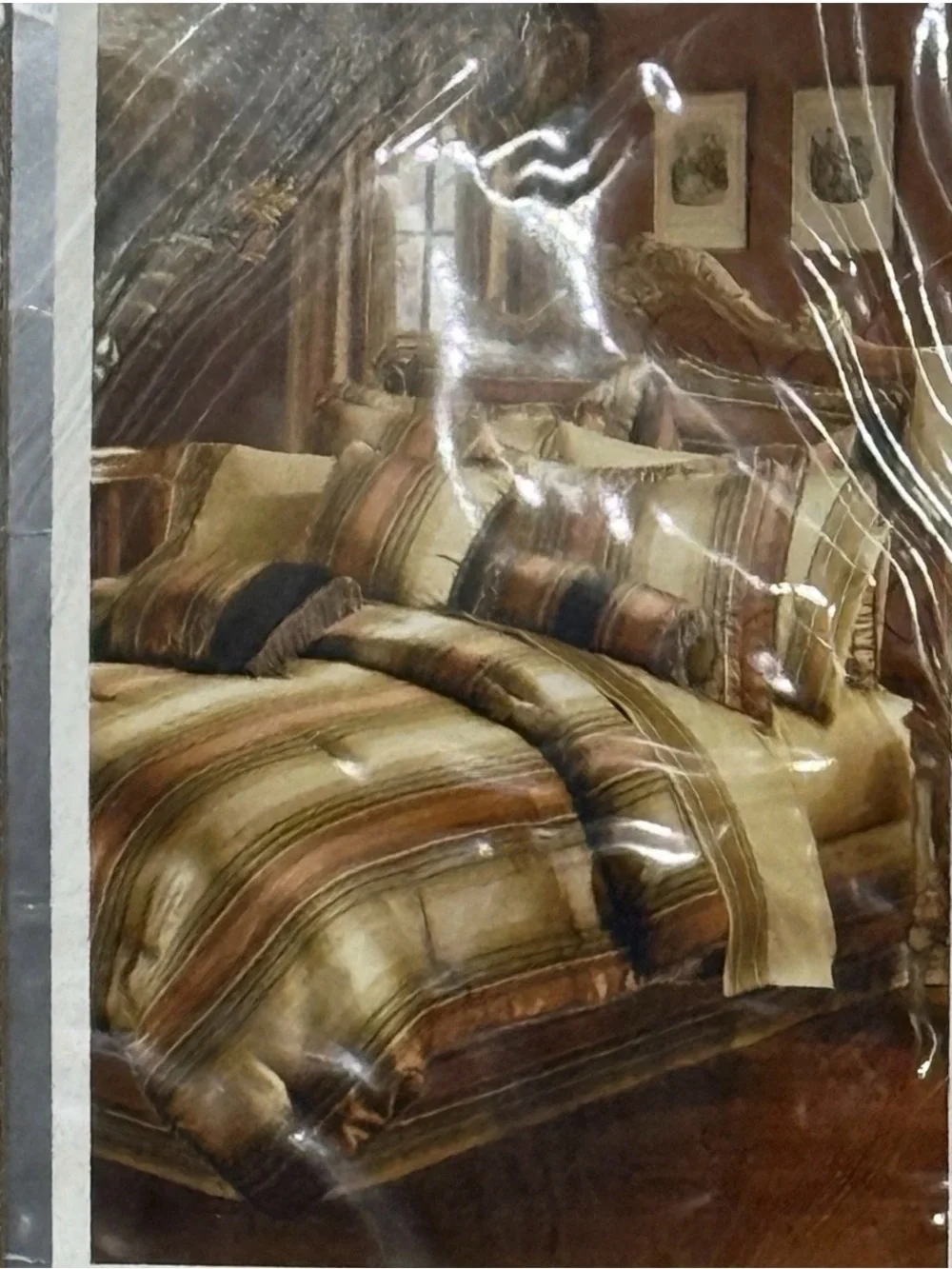 Croscill Carrington Stripe 2 Curtain Panels 82x84 NEW Pole Top Metalic Drapery